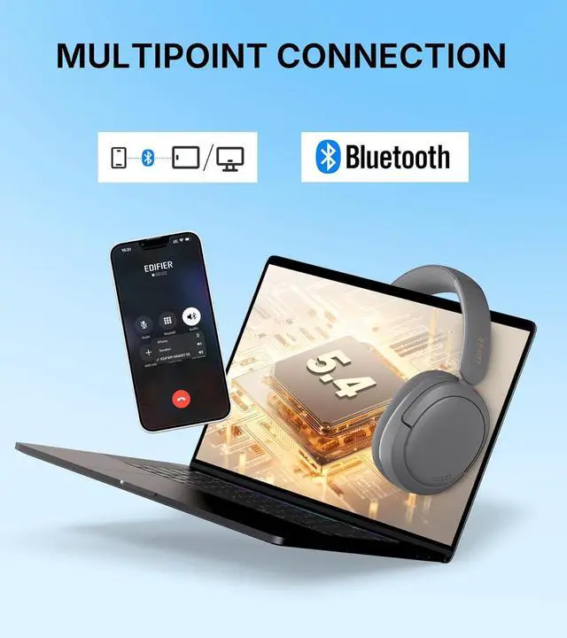 Alt view image 6 of 7 - Edifier W800BT SE Wireless Over-Ear Bluetooth 5.4 Headphones - AI Call Noise Cancellation - 45H Playtime - Fast Charging - AAC Codec - Dual Device- Game Mode - Foldable - Gray