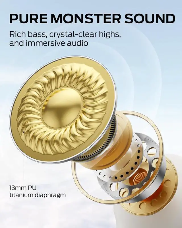 Alt view image 3 of 7 - Monster Open Ear AC390 Headphones, Bluetooth 6.0 Earbuds with Stereo Sound, Wireless Headphones 24H Playtime, IPX5 Waterproof, Rotating Charging Case with Lanyard, Ultra-Light Open Ear Earbuds