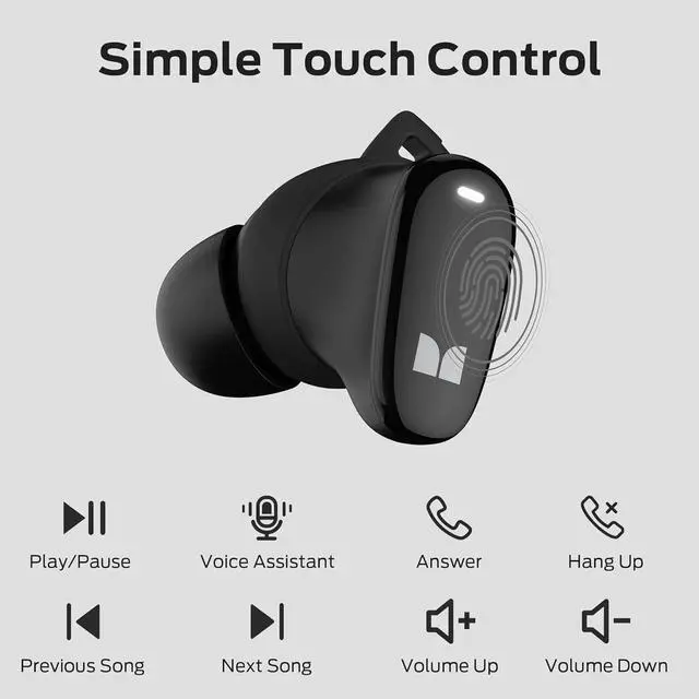 Alt view image 5 of 7 - Monster N-Lite 206 Bluetooth Earbuds Wireless Earphones Bluetooth 5.4 in-Ear Earbuds Headphones Built-in Mic, Touch Control, IPX6 Waterproof, Comfortable Fit, Type-C Charging, 25H Playback, Black