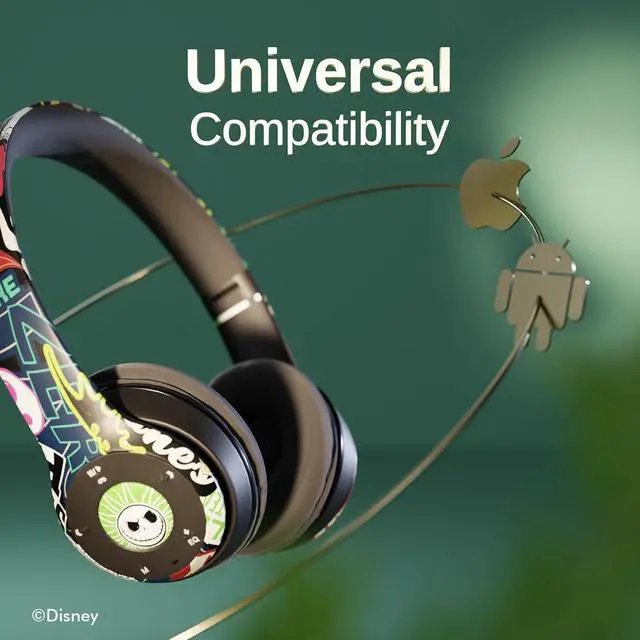 Alt view image 4 of 7 - iJoy Disney Nightmare Before Christmas Jack Sticker Bluetooth Headphones - Wireless Foldable Over-Ear Headset, Built-in Mic, Enchanting Sally & Friends Design, for Adults & Kids