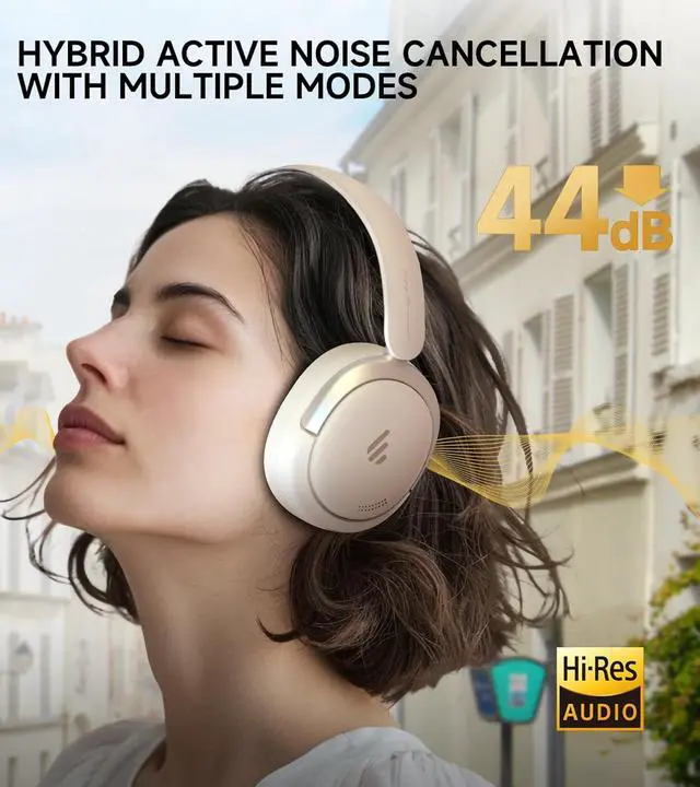 Alt view image 2 of 7 - Atom Max - Hybrid Active Noise Cancelling Headphones, Hi-Res Audio, Wireless Over-Ear, Foldable, 45H Playtime, Fast Charging, Customize via an App, Bluetooth v5.4, ANC Headphones, White