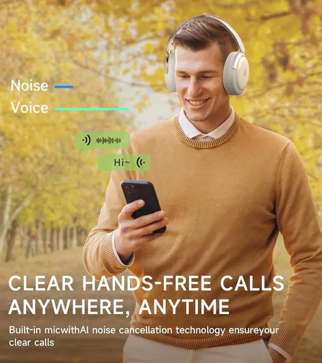Alt view image 4 of 7 - Atom Max - Hybrid Active Noise Cancelling Headphones, Hi-Res Audio, Wireless Over-Ear, Foldable, 45H Playtime, Fast Charging, Customize via an App, Bluetooth v5.4, ANC Headphones, White