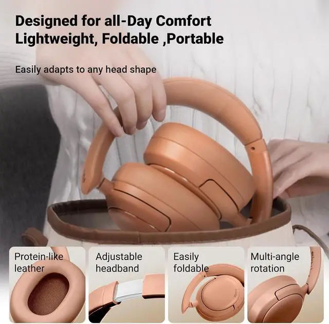 Alt view image 7 of 7 - Edifier V80 Hybrid Active Noise Cancelling Headphones, True Wireless Over Ear Bluetooth Headset with 45H Playtime Hi-Res Audio Fast Charging Multipoint Connection for Travel Home Office (Brown)