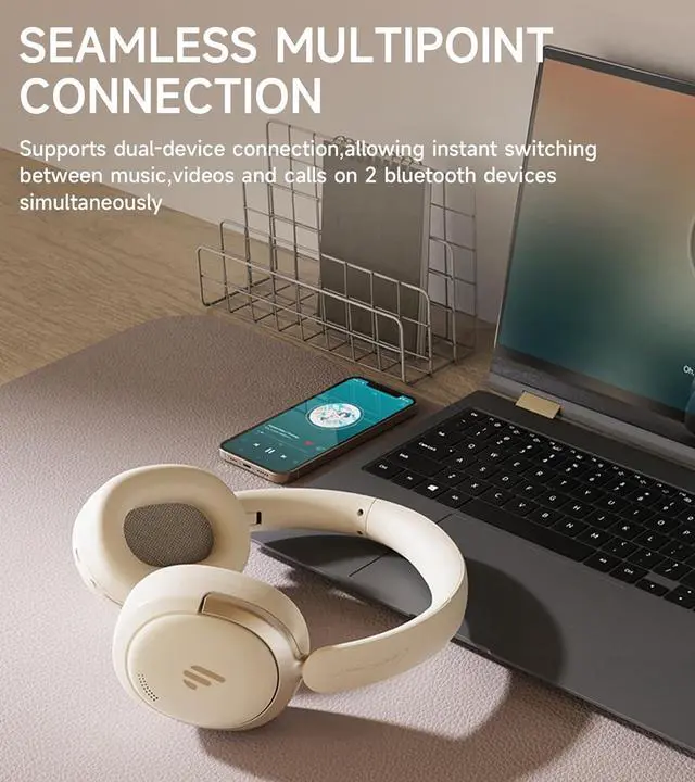 Alt view image 7 of 7 - Atom Max - Hybrid Active Noise Cancelling Headphones, Hi-Res Audio, Wireless Over-Ear, Foldable, 45H Playtime, Fast Charging, Customize via an App, Bluetooth v5.4, ANC Headphones, White