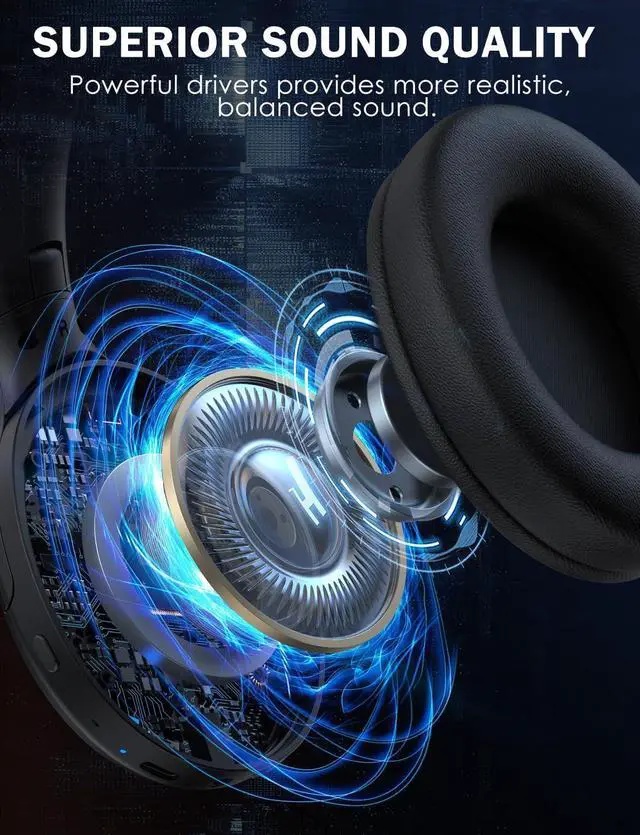 Alt view image 3 of 7 - Bluetooth Headphone with Cool RGB Light, Foldable Lightweight Wireless Over Ear Headphone, 90° Rotatable Earcups, HiFi Stereo with Deep Bass Audio for Travel, iPad Cellphone Laptop PC