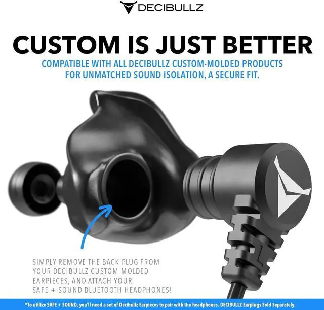 Alt view image 3 of 7 - Decibullz SAFE + SOUND Wireless Bluetooth Headphone Conversion Kit for Decibullz Custom Molded Earplugs, Comfortable Hearing Protection for Shooting, Hunting, Travel, Work, Concerts & More