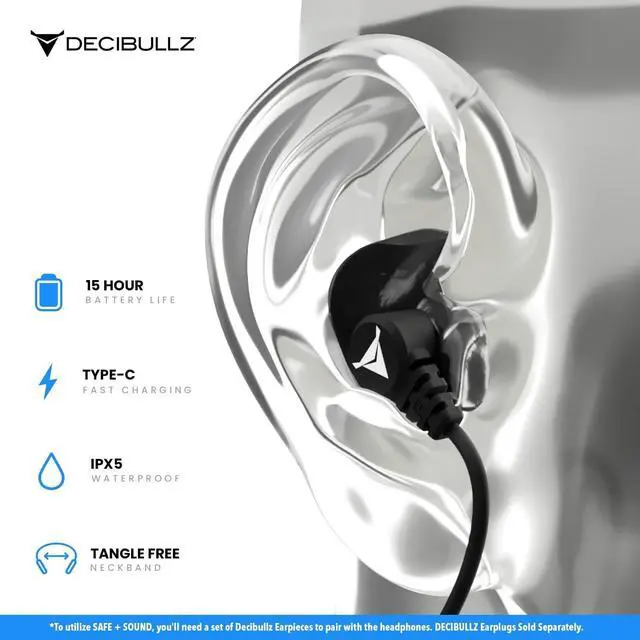 Alt view image 4 of 7 - Decibullz SAFE + SOUND Wireless Bluetooth Headphone Conversion Kit for Decibullz Custom Molded Earplugs, Comfortable Hearing Protection for Shooting, Hunting, Travel, Work, Concerts & More
