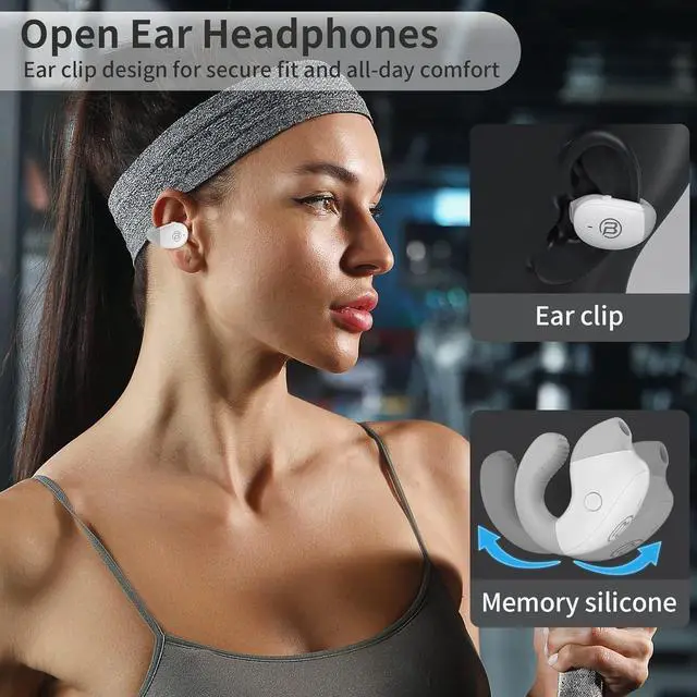 Alt view image 4 of 6 - BUGANI Bluetooth 5.3 Open Ear Wireless Headphones, Clip Earbuds with Stereo Sound, 30H Playtime, Built-in Mic for Clear Calls, Waterproof for Sport Running