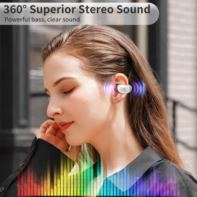 Alt view image 5 of 6 - BUGANI Bluetooth 5.3 Open Ear Wireless Headphones, Clip Earbuds with Stereo Sound, 30H Playtime, Built-in Mic for Clear Calls, Waterproof for Sport Running