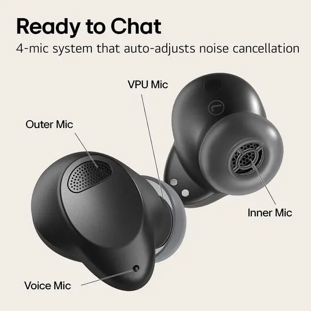 Alt view image 5 of 7 - LG Tone Free T80 Dolby Atmos True Wireless Earbuds with Adaptive Noise Cancelling, IPX4 Water Resistant, Up to 36 Hours of Battery Life, Black