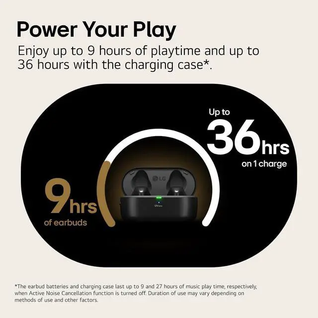 Alt view image 7 of 7 - LG Tone Free T80 Dolby Atmos True Wireless Earbuds with Adaptive Noise Cancelling, IPX4 Water Resistant, Up to 36 Hours of Battery Life, Black