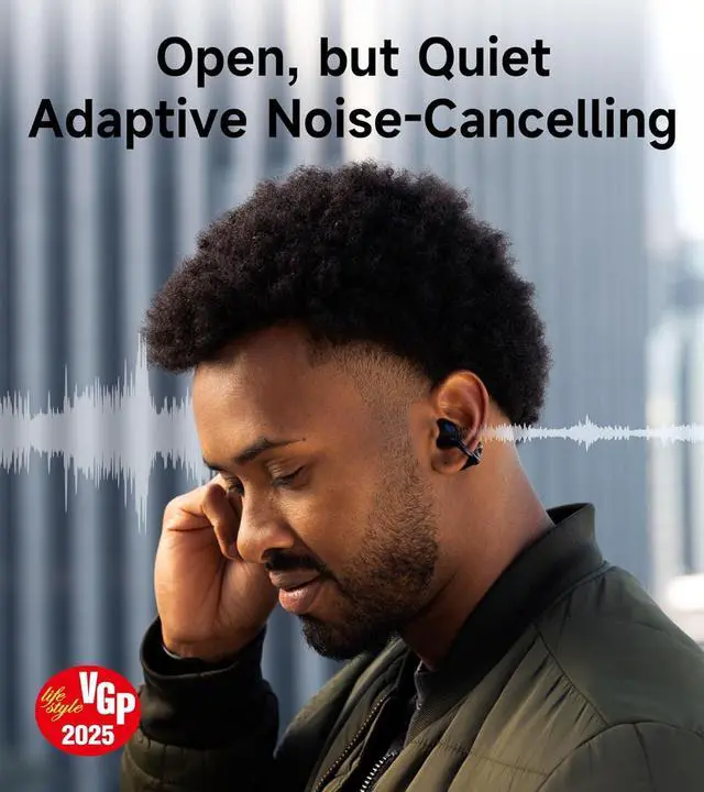 Alt view image 2 of 7 - Edifier LolliClip Open-Ear True Wireless Earbuds, Bluetooth 5.4, Hi-Res LDAC, Adaptive ANC, Health Monitoring, Spatial Audio, Interchangeable Design, Multipoint, App Control, IP56, Black