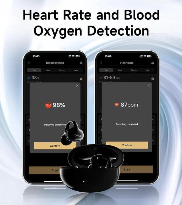 Alt view image 5 of 7 - Edifier LolliClip Open-Ear True Wireless Earbuds, Bluetooth 5.4, Hi-Res LDAC, Adaptive ANC, Health Monitoring, Spatial Audio, Interchangeable Design, Multipoint, App Control, IP56, Black