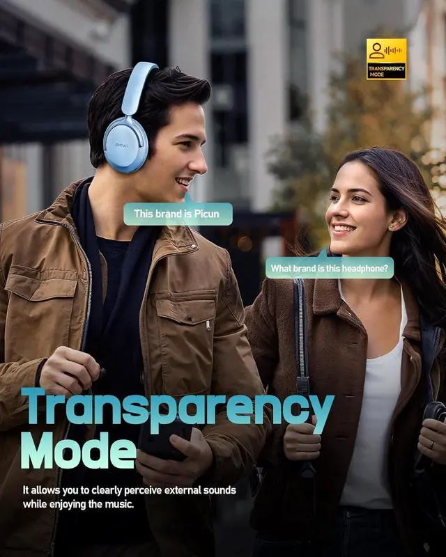 Alt view image 7 of 7 - Picun NC60 Hybrid Active Noise Cancelling Headphones, Foldable Wireless Over Ear Bluetooth 5.4 Headphones, 80H Playtime, Transparency Mode, Stereo Bass, Custom EQ via App for Travel Home Lake Blue
