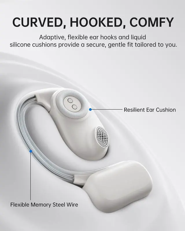 Alt view image 2 of 7 - Baseus Open-Ear Sport Headphones, Hi-Res Wireless Audio with LDAC, Rich Bass, Comfortable Silicone Cushion Design, 60H Play, AI Clear Calls, Bluetooth 5.4, IPX4, Open-Ear Sport Earbuds - Bowie MF1