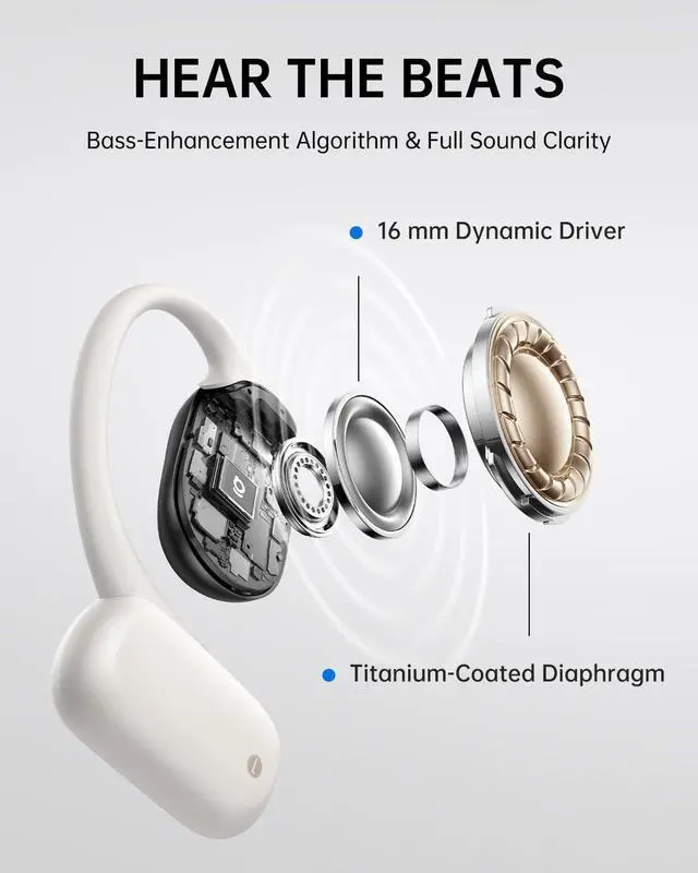 Alt view image 5 of 7 - Baseus Open-Ear Sport Headphones, Hi-Res Wireless Audio with LDAC, Rich Bass, Comfortable Silicone Cushion Design, 60H Play, AI Clear Calls, Bluetooth 5.4, IPX4, Open-Ear Sport Earbuds - Bowie MF1