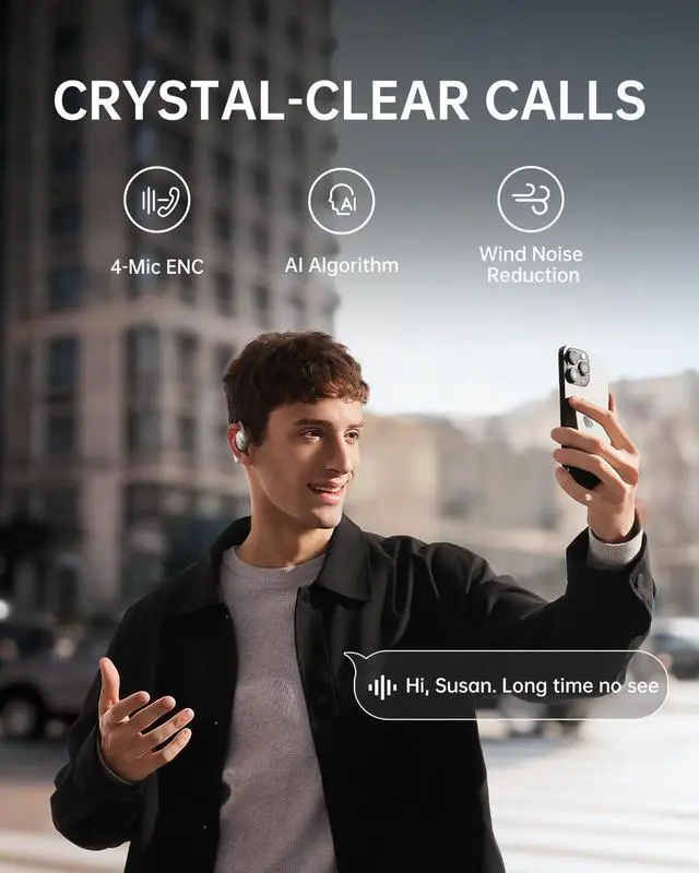 Alt view image 7 of 7 - Baseus Open-Ear Sport Headphones, Hi-Res Wireless Audio with LDAC, Rich Bass, Comfortable Silicone Cushion Design, 60H Play, AI Clear Calls, Bluetooth 5.4, IPX4, Open-Ear Sport Earbuds - Bowie MF1