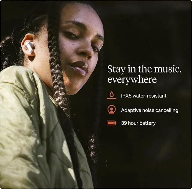 Alt view image 5 of 6 - Cambridge Audio Melomania A100 Earbuds - in Ear True Wireless Headphones with Adaptive Active Noise Cancelling, aptX Lossless Bluetooth, Up to 39 Hour Battery Life with Charging Case - White