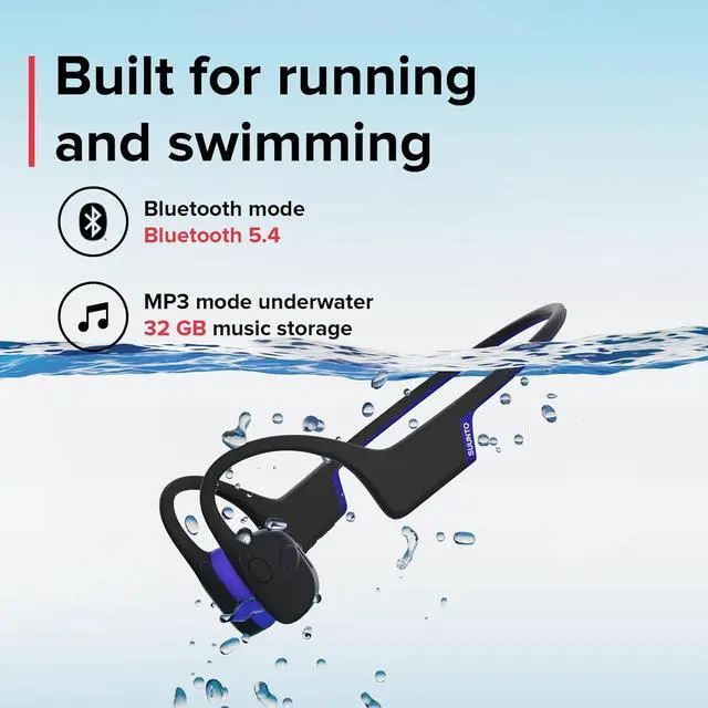 Alt view image 2 of 7 - SUUNTO Aqua Light Open-Ear Swimming Bone Conduction Headphone, 32GB MP3 PlayerBluetooth Sports Headphone w/Dual-Mic, Noise Cancelled, IP68 Waterproof, 10H Playtime, 28g Lightweight, Tidal Black