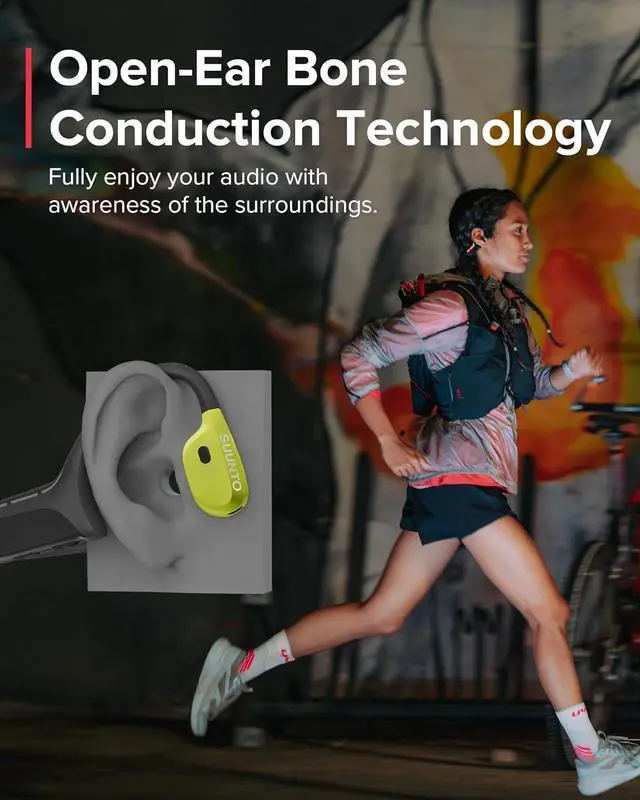 Alt view image 2 of 7 - SUUNTO Wing Open-Ear Bone Conduction Headphone, Bluetooth Wireless Sport Headphone w/Head Movement Control, Built-in HD Mic, IP67 Sweatproof, Safety Lights, Total 30H Playtime w/Charging Stand, Lime
