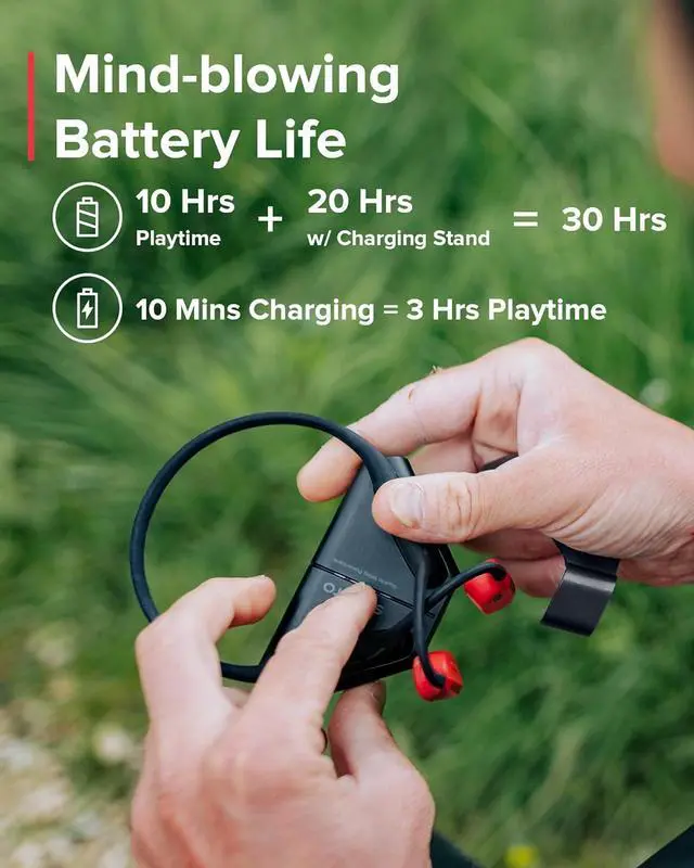 Alt view image 4 of 7 - SUUNTO Wing Open-Ear Bone Conduction Headphone, Bluetooth Wireless Sport Headphone w/Head Movement Control, Built-in HD Mic, IP67 Sweatproof, Safety Lights, Total 30H Playtime w/Charging Stand, Lime