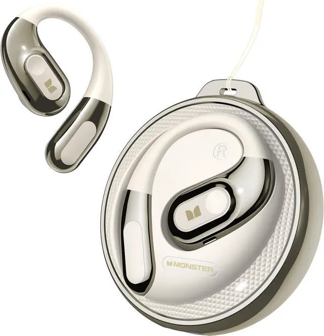 Main image of Monster Open Ear Headphones AC330, Wireless Earbuds Bluetooth 5.4 with Clear Talk, Stylish Rotating Case with Lanyard, Type-C Charging, Comfort Fit, 24H Playback, IPX5 Water Resistant, White