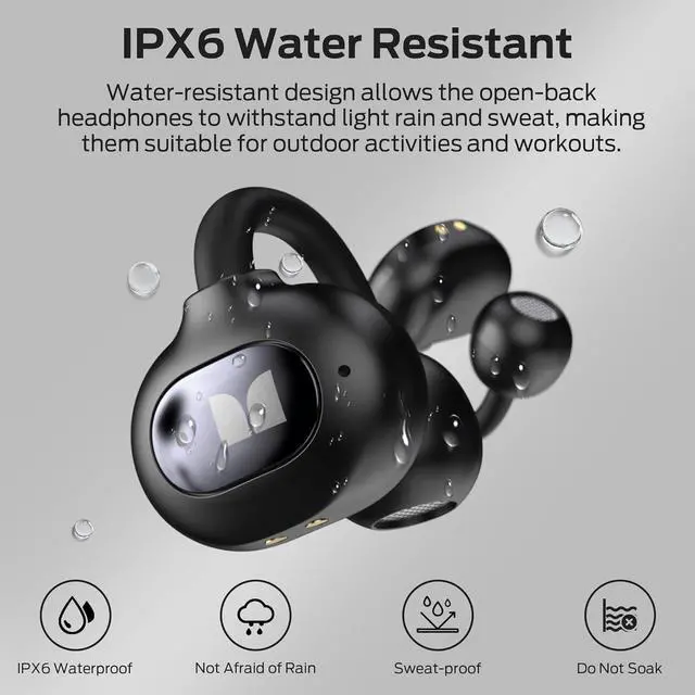 Alt view image 7 of 7 - Monster Open Ear AC339 Earbuds, Bluetooth 6.0 Earphones Stereo Sound, Open Ear Clip Wireless Earbuds 40 Hours Playback, with Smart Digital Display Design, Touch Control, IPX6 Waterproof