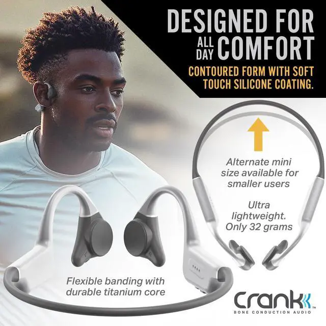 Alt view image 3 of 6 - Wildhorn Crank Bone Conduction Headphones Bluetooth 5.4, IPX7 Waterproof Open Ear Headphones w/Mic, Fast Charge, MP3 2500 Songs Storage Capacity, Premium Design, Workouts, Cycling, Running Headphones