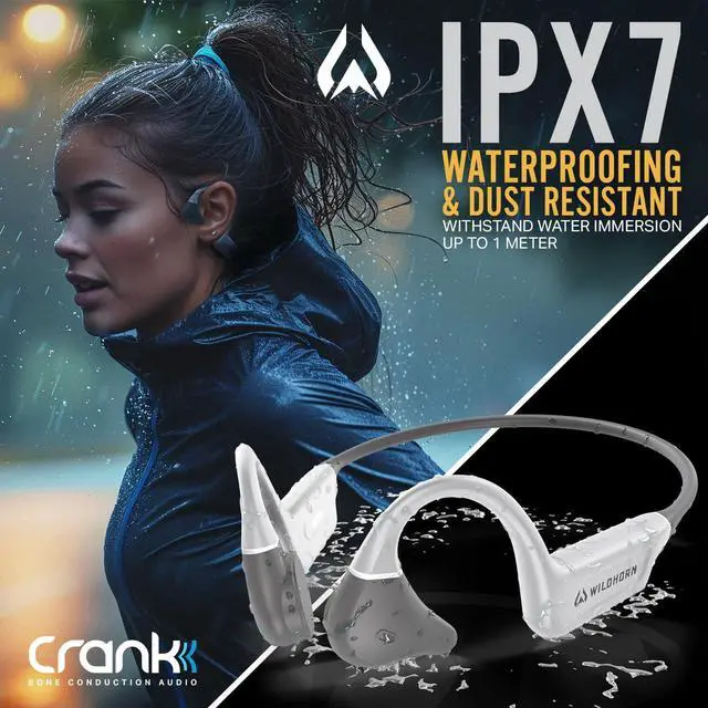Alt view image 4 of 6 - Wildhorn Crank Bone Conduction Headphones Bluetooth 5.4, IPX7 Waterproof Open Ear Headphones w/Mic, Fast Charge, MP3 2500 Songs Storage Capacity, Premium Design, Workouts, Cycling, Running Headphones