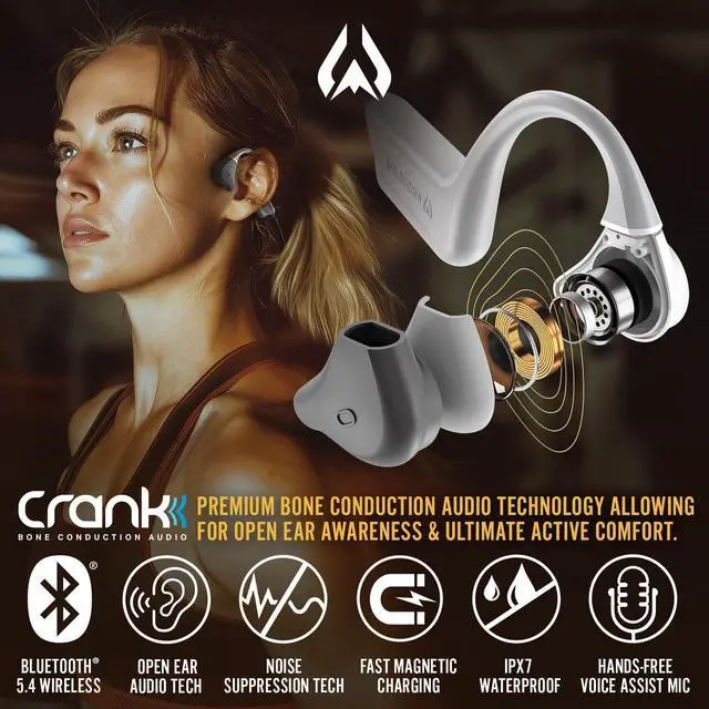 Alt view image 2 of 6 - Wildhorn Crank Bone Conduction Headphones Bluetooth 5.4, IPX7 Waterproof Open Ear Headphones w/Mic, Fast Charge, MP3 2500 Songs Storage Capacity, Premium Design, Workouts, Cycling, Running Headphones