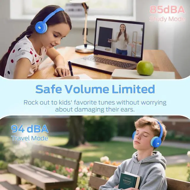Alt view image 4 of 7 - Monster Cute SK100 Kids Bluetooth Headphones, 85/94dB Safe Volume Limited, 60 Hours Playtime, Bluetooth 6.0, On-Ear Toddler Headsets with Built-in Mic, Lightweight Wireless Headphones for Kids, Blue