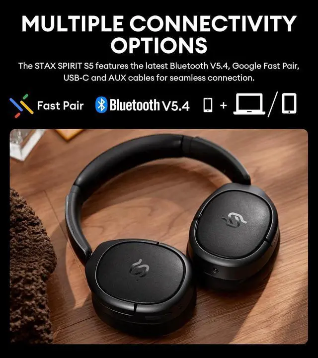 Alt view image 6 of 7 - Edifier STAX Spirit S5 Wireless Planar Magnetic Headphones, Snapdragon Sound, aptX Adaptive, Hi-Res Audio (LDAC LHDC), Bluetooth 5.4, Dual-Mic CVC Tech, 80H Playback & Fast Charging for Audiophiles
