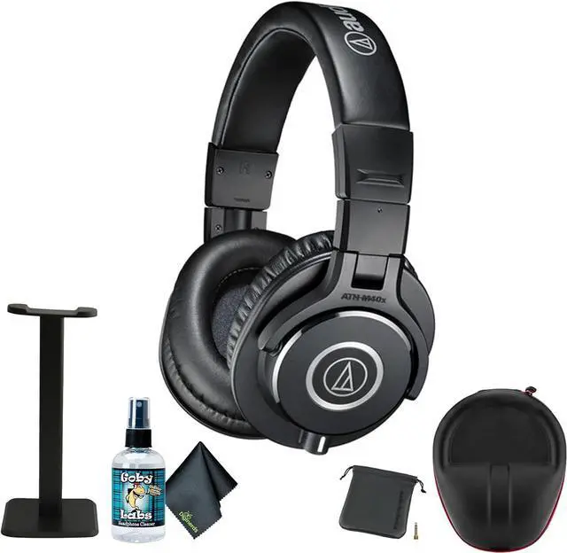 Main image of Audio-Technica ATH-M40x Closed-Back Monitor Headphones (Black) + Microfiber Cleaning Cloth + Headphone Stand + Headphone CASE + Goby Labs Headphone Cleaner 4 fl oz