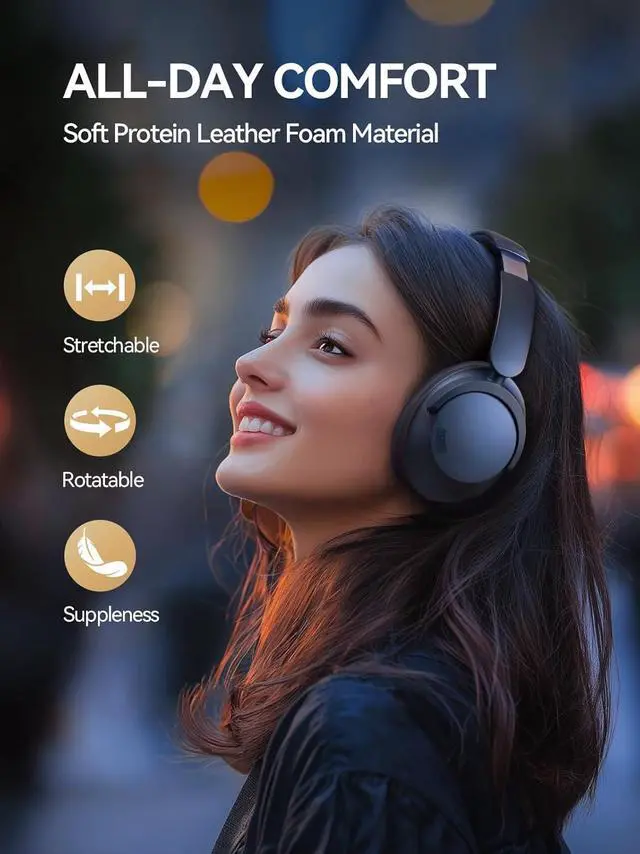 Alt view image 5 of 7 - 1MORE SonoFlow Pro HQ51 Wireless Over-Ear Headphones, Reduce Noise by Up to 45dB, Hi-Res Audio, 100H Playtime, App Control, Bluetooth 5.4, AI Clear Calls, Ultra-Light Comfort for Travel Office, Blue