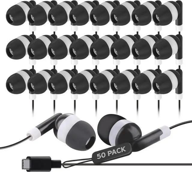 Main image of 50 Pack - Bulk USB-C Earbuds Wired for iPhone 16/15 Pro Max, Type C Headphones for iPad Pro, Galaxy S23/S22/S21, Chromebook, MacBook, Pixel 7/6/5/4, Android, Laptop & Tablets