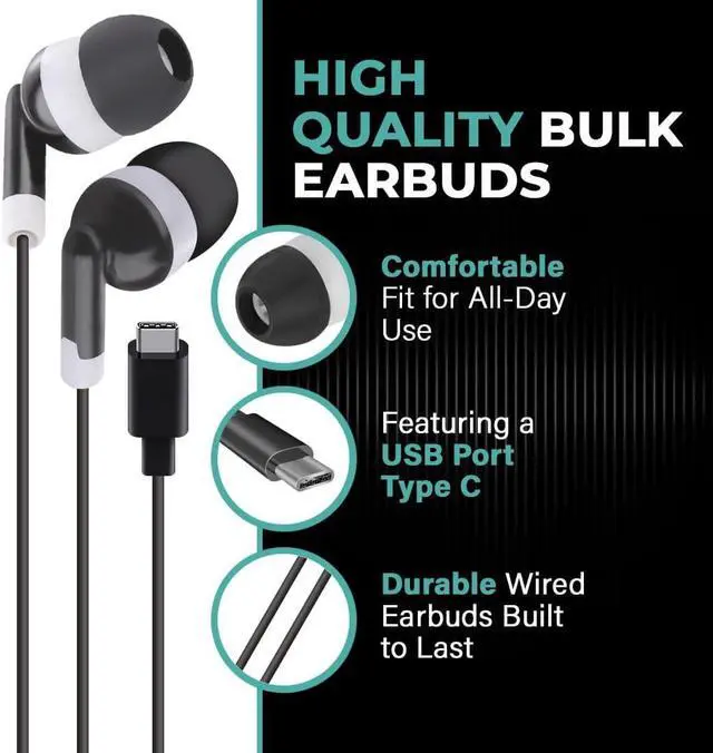 Alt view image 2 of 7 - 50 Pack - Bulk USB-C Earbuds Wired for iPhone 16/15 Pro Max, Type C Headphones for iPad Pro, Galaxy S23/S22/S21, Chromebook, MacBook, Pixel 7/6/5/4, Android, Laptop & Tablets