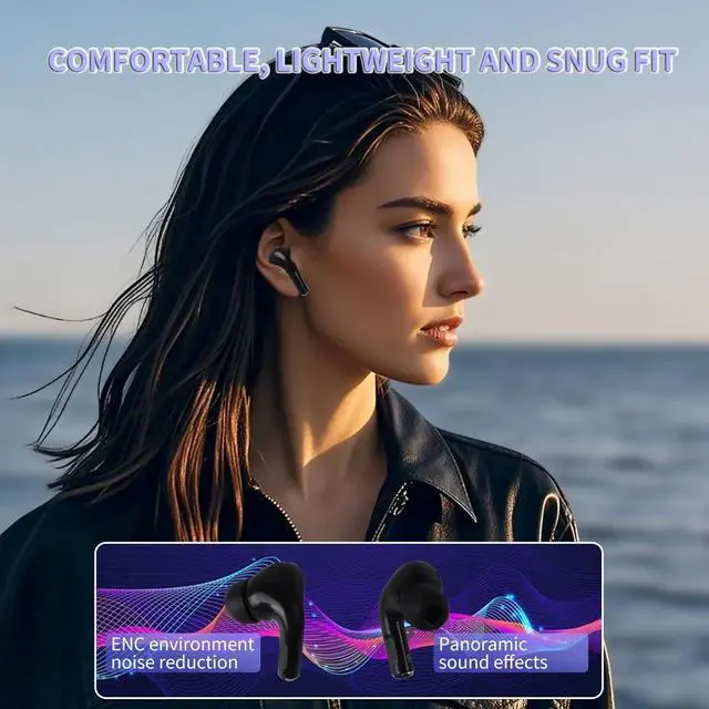 Alt view image 2 of 7 - Wireless Earbuds Bluetooth 5.3 Headphones,Long Playtime Ear Buds with Mic Waterproof in Ear Earphones Charging Case with Multi Functions LED Full Color Touch Screen for Android iOS Phones Sport,Black