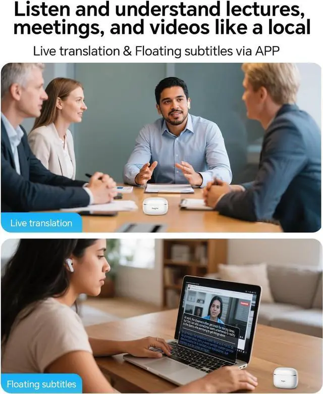 Alt view image 3 of 7 - Polypal P1 AI Translation Earbuds  Supports 138 Languages, 600 Minutes/Month, Ideal for Live Speech and Video, Spanish-English Translator Headphones for Immigrants, Compatible with iOS & Android