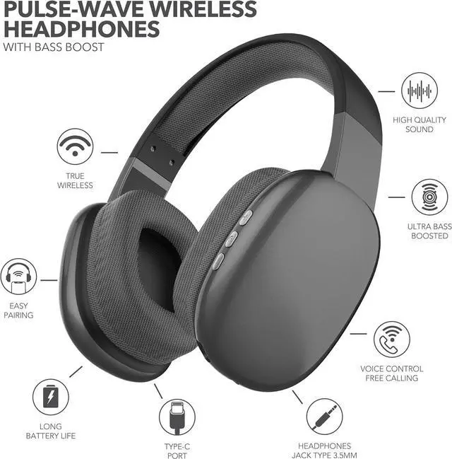 Alt view image 4 of 6 - RCA Wave-56 Wireless Headphones, 20 Hour Battery Life, Hi-Res Audio, Enhanced Bass, Transparency Mode, Noise Cancelling Headphones, Lightweight Comfort, Travel Friendly Design, Black
