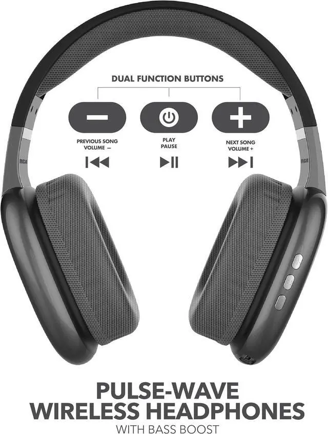 Alt view image 5 of 6 - RCA Wave-56 Wireless Headphones, 20 Hour Battery Life, Hi-Res Audio, Enhanced Bass, Transparency Mode, Noise Cancelling Headphones, Lightweight Comfort, Travel Friendly Design, Black