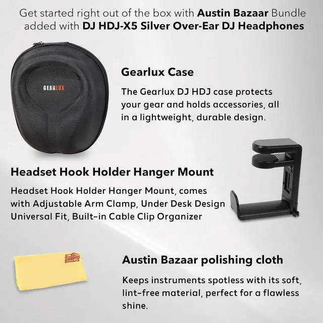 Alt view image 2 of 7 - Pioneer DJ HDJ-X5 Over-Ear DJ Headphones - Silver Bundle with Case, Stand, and Austin Bazaar Polishing Cloth