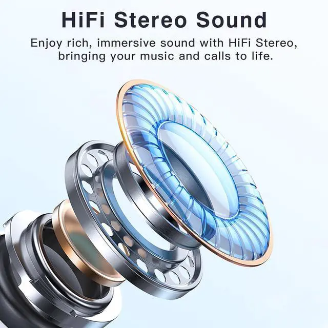 Alt view image 4 of 7 - ZIHNIC Clip on Earbuds Open Ear Wireless Bluetooth 5.4 Headphones with Mic,Noise Cancelling,Waterproof, Smart LED Touch Screen,Comfortable Glasses Wearers,Workouts -Beige