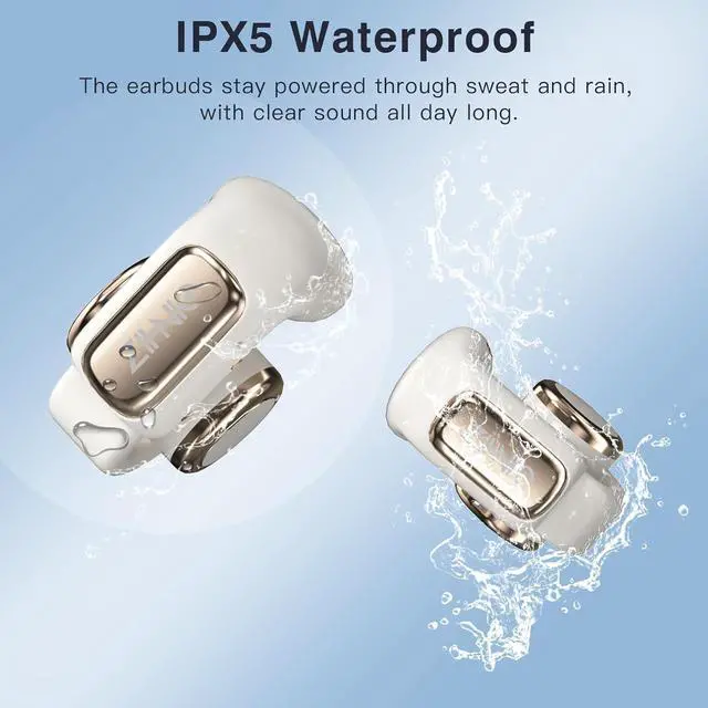 Alt view image 5 of 7 - ZIHNIC Clip on Earbuds Open Ear Wireless Bluetooth 5.4 Headphones with Mic,Noise Cancelling,Waterproof, Smart LED Touch Screen,Comfortable Glasses Wearers,Workouts -Beige