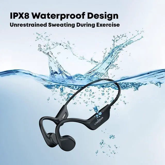Alt view image 2 of 7 - Langsdom BE17 Bone Conduction Headphones, Open-Ear, IPX8 Waterproof, 10 Hours Playtime, Bluetooth 5.4, 32GB Built-in Memory, Lightweight and Comfortable for Sports & Running