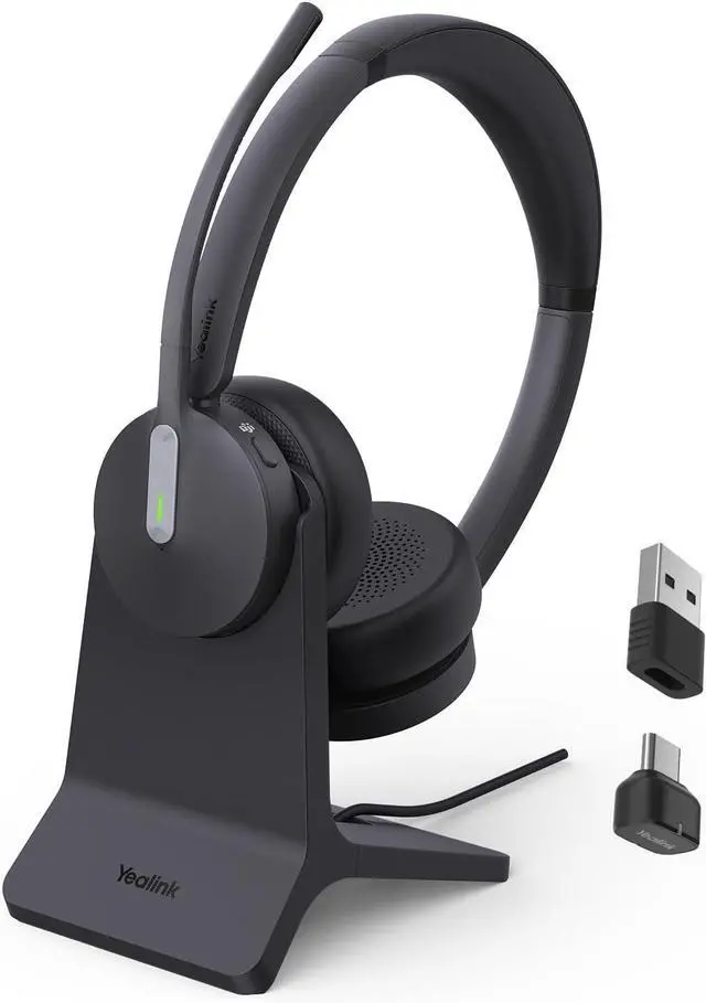 Main image of Yealink BH70 with Stand, Wireless Bluetooth Headset with Microphone for Work, Up to 35 Hours Talk Time, Teams Certified, 90 Minutes Quick Charging, USB-C/A Adapter, No Power Adapter Required