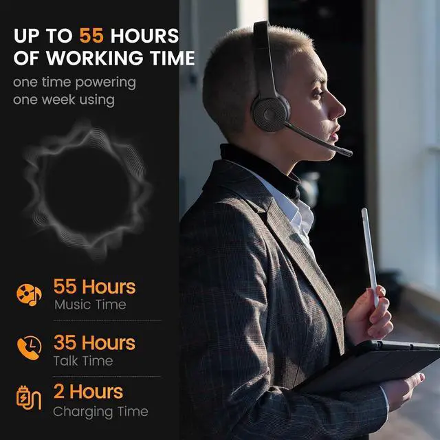 Alt view image 6 of 7 - EKSA H16 Wireless Headset with AI Noise Cancelling Microphone, Bluetooth V5.2 Headphones with 2.4G USB Dongle & Mic Mute, 55Hours Playtime for Computer/Laptop/PC