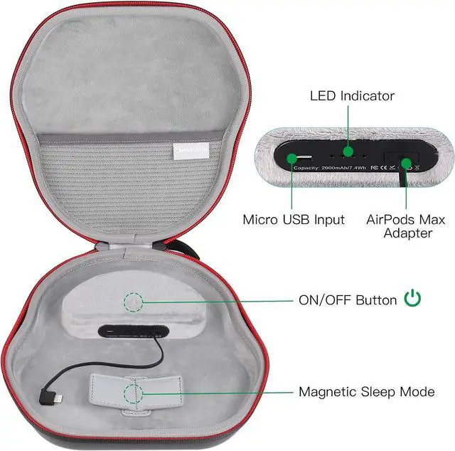 Alt view image 6 of 7 - Smatree Airpods Max Charging Case(! NOT fit 2024 Released) for Airpods Max (! NOT Type-C), 2000 mAh Battery Charging Bag with Sleep Mode, AirpodsMax Travel Bag Case with Auto Sleep