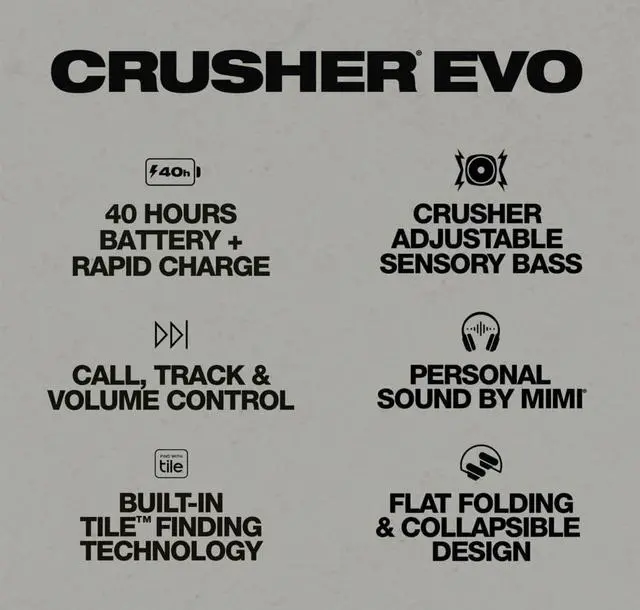 Alt view image 2 of 2 - Skullcandy Crusher Evo Wireless Bluetooth Headphones with Multi-Sensory Bass, Noise Isolating Over-Ear Fit, Up to 40 Hours Battery, Microphone for iPhone Android - Blue/Grey