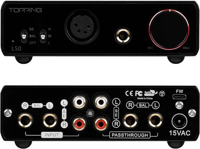 Alt view image 4 of 7 - TOPPING L50 NFCA Balanced Headphone Amplifier  145dB Dynamic Range, 0.00006% THD+N, RCA/TRS Input Pass Through, for IEMs & High-Impedance Headphones (Black)