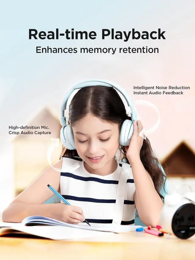 Alt view image 3 of 7 - 1MORE Kids Bluetooth Wireless Headphones - HQ20 SonoFlow Mini Over Ear Headphones, Safe Volume, 65H Playtime, Foldable&Comfortable, Microphone for Call, Android and iOS Compatible(Blue)